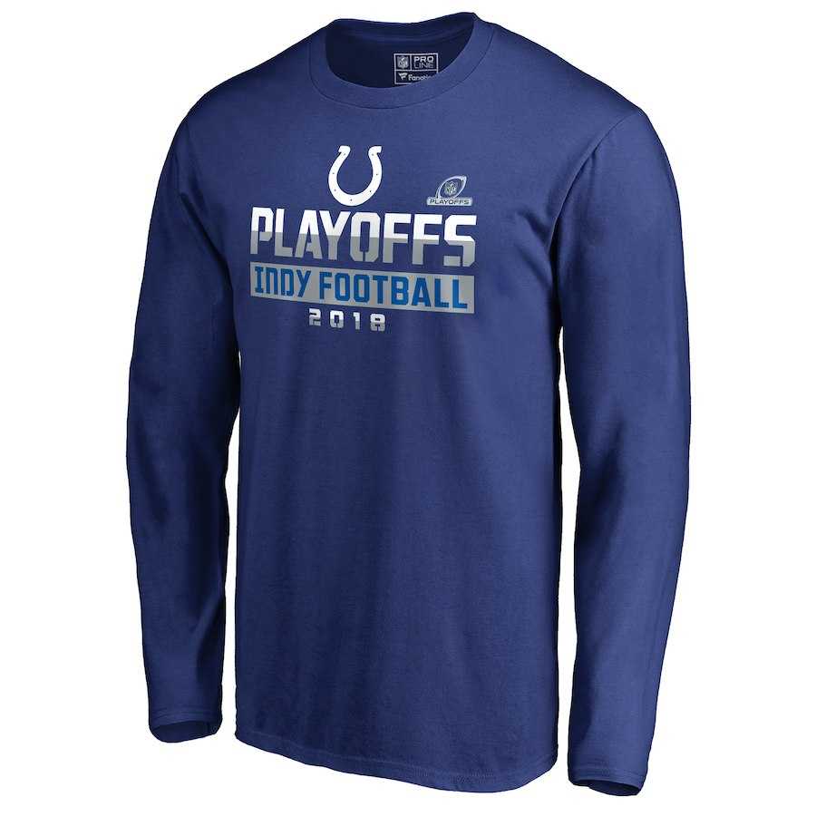 Men's Colts Blue 2018 NFL Playoffs Indy Football Long Sleeve T-Shirt,We sell and wholesale Men's Colts Blue 2018 NFL Playoffs Indy Football Long Sleeve T-Shirt on line form chian!